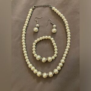 Faux Pearl with diamonds necklace/earrings/bracelet set